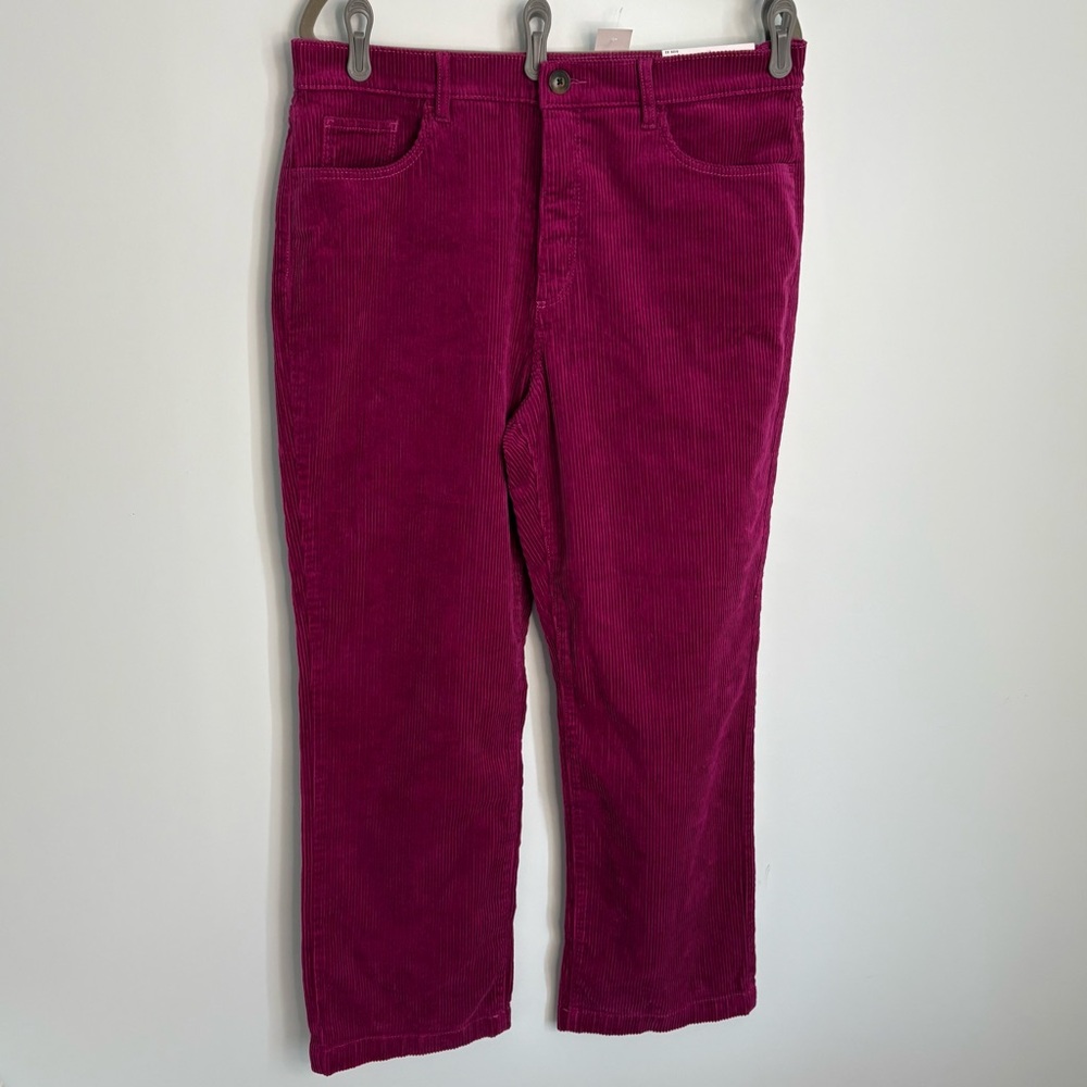 LOFT Vibrant Pink Fuschia wide-wale high-rise straight-leg Corduroy Trousers 14